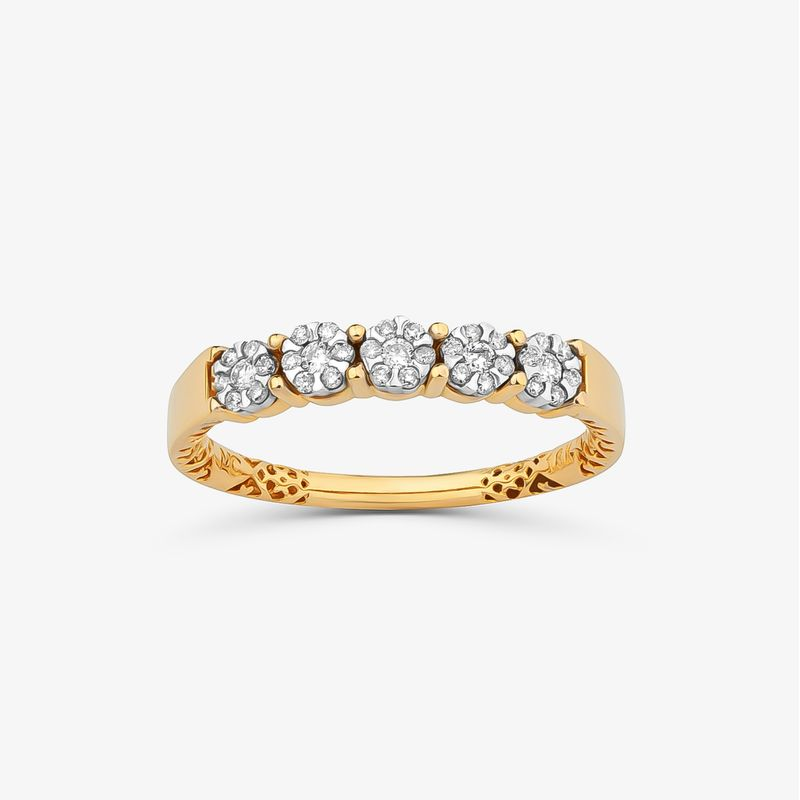 Anel Meia Aliança com 22 Pontos de Diamantes em Ouro Amarelo 18k Anel Meia Aliança com 22 Pontos de Diamantes em Ouro Amarelo 18k