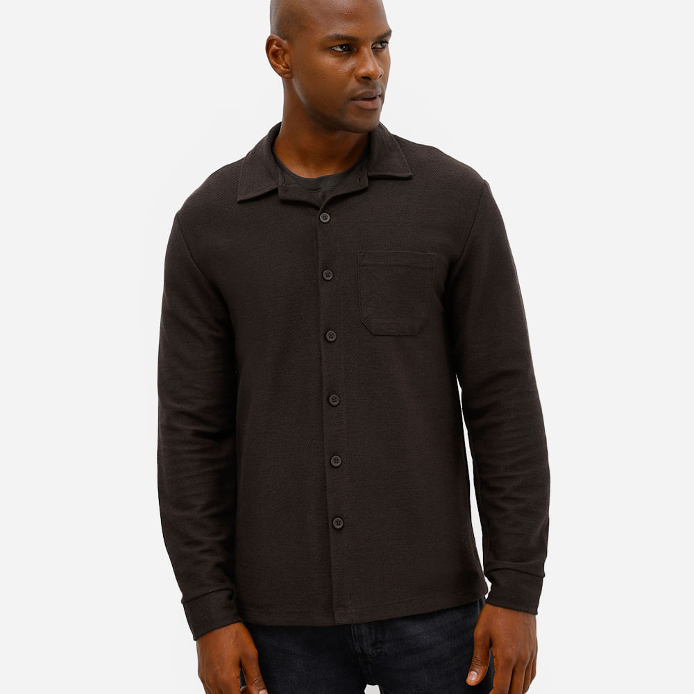 Camisa masculina manga longa texturizada marrom Camisa masculina manga longa texturizada marrom