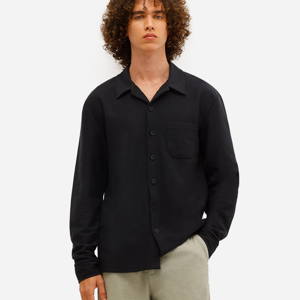 Camisa masculina manga longa texturizada preta Camisa masculina manga longa texturizada preta