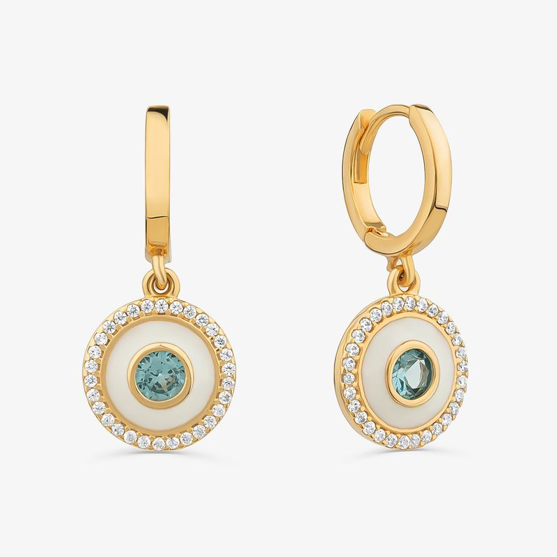 Argola Olho Grego Cravejada e Esmaltada em Prata 925 com Banho de Ouro Amarelo 18k Argola Olho Grego Cravejada e Esmaltada em Prata 925 com Banho de Ouro Amarelo 18k