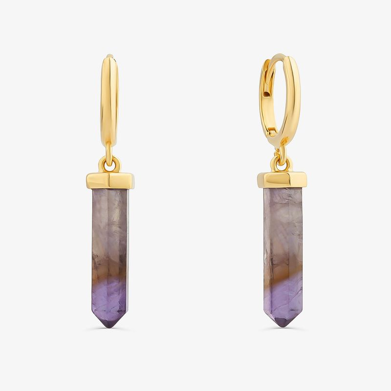 Argola com Ametista em Prata 925 com Banho de Ouro Amarelo 18k Argola com Ametista em Prata 925 com Banho de Ouro Amarelo 18k