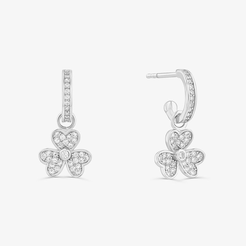 Argola Trevo Cravejada em Prata 925 Argola Trevo Cravejada em Prata 925