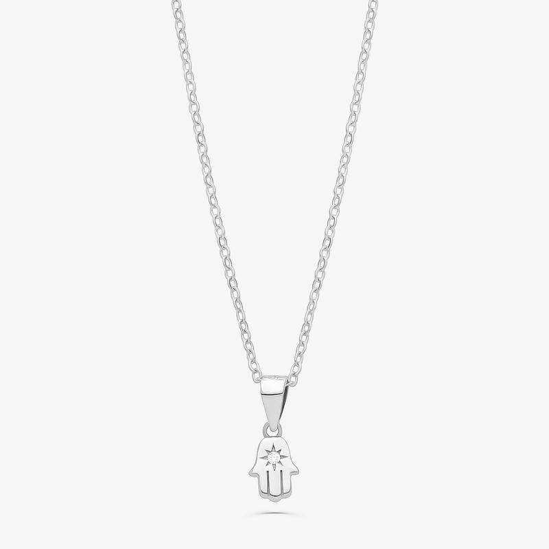 Colar Hamsa Cravejado em Prata 925 Colar Hamsa Cravejado em Prata 925