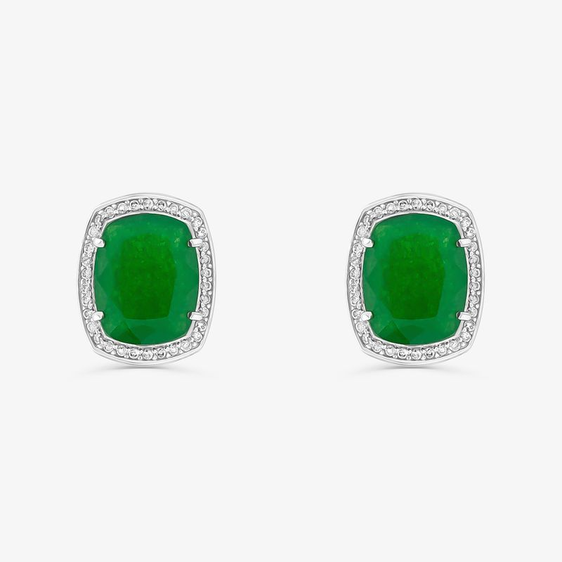 Brinco Stud com Quartzo Verde e Diamantes em Ouro Branco 18k Brinco Stud com Quartzo Verde e Diamantes em Ouro Branco 18k