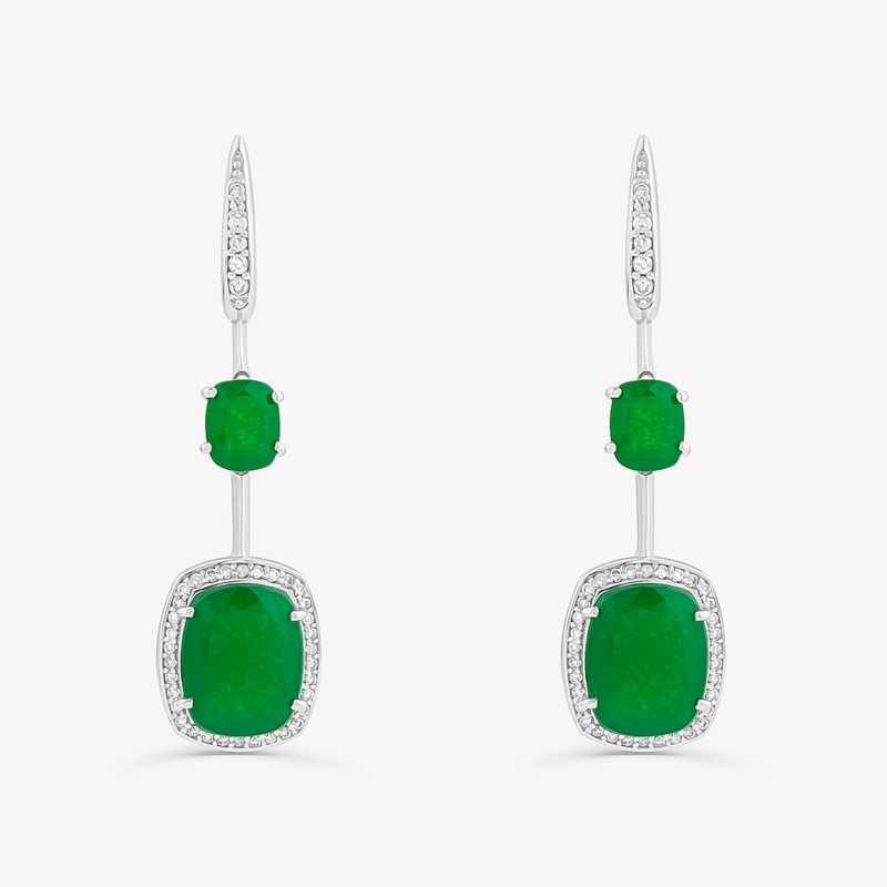 Brinco Maxi com Quartzo Verde e Diamantes em Ouro Branco 18k