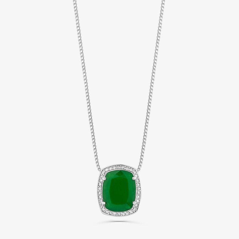 Pingente com Quartzo Verde e Diamantes em Ouro Branco 18k Pingente com Quartzo Verde e Diamantes em Ouro Branco 18k