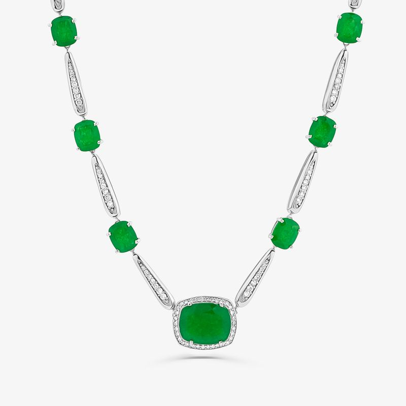 Colar Articulado com Quartzo Verde e Diamantes em Ouro Branco 18k - 43cm Colar Articulado com Quartzo Verde e Diamantes em Ouro Branco 18k - 43cm