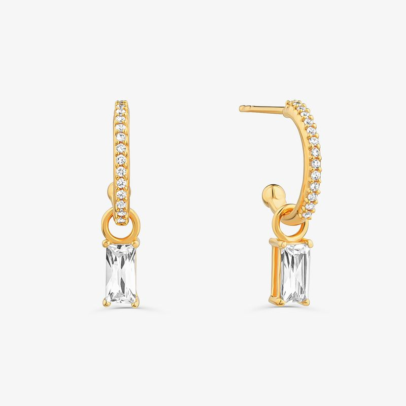Argola Baguete Cravejada em Prata 925 com Banho de Ouro Amarelo 18k Argola Baguete Cravejada em Prata 925 com Banho de Ouro Amarelo 18k
