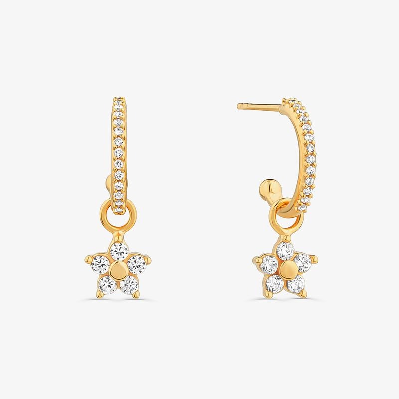 Argola Flor Cravejada em Prata 925 com Banho de Ouro Amarelo 18k Argola Flor Cravejada em Prata 925 com Banho de Ouro Amarelo 18k