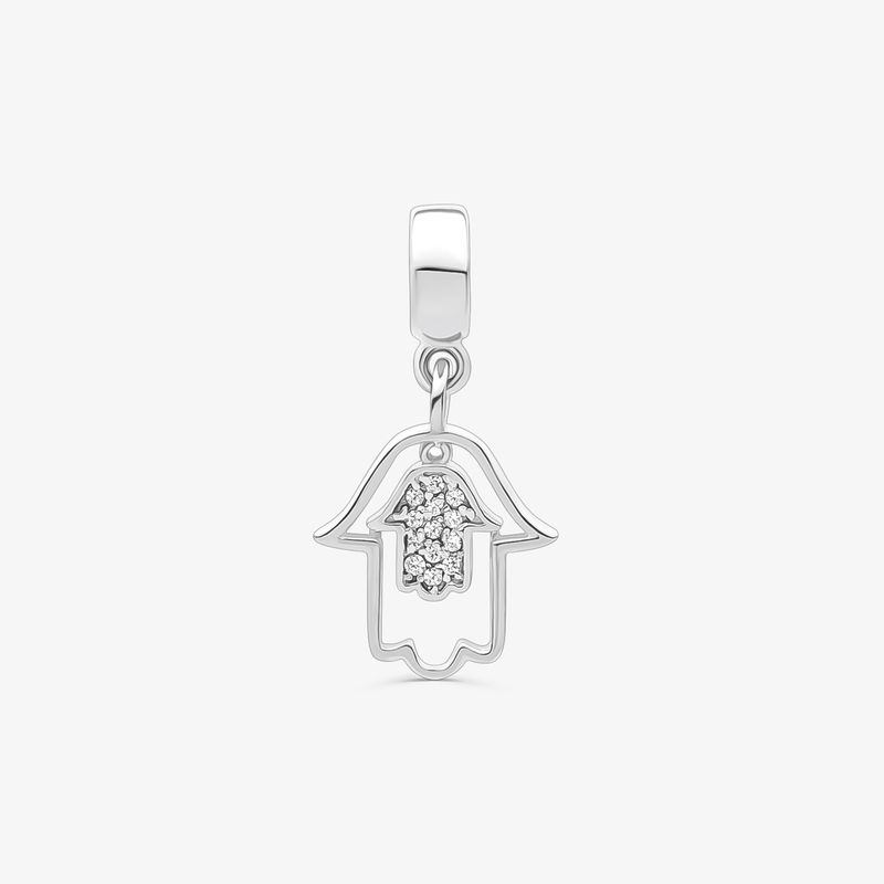 Charm Mão Hamsa Cravejado em Prata 925 Charm Mão Hamsa Cravejado em Prata 925