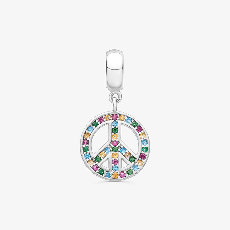 Charm Símbolo da Paz Cravejado em Prata 925 Charm Símbolo da Paz Cravejado em Prata 925