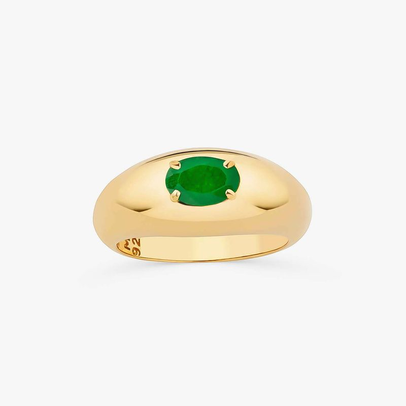 Anel com Quartzo Verde em Prata com Banho de Ouro Amarelo 18K Anel com Quartzo Verde em Prata com Banho de Ouro Amarelo 18K