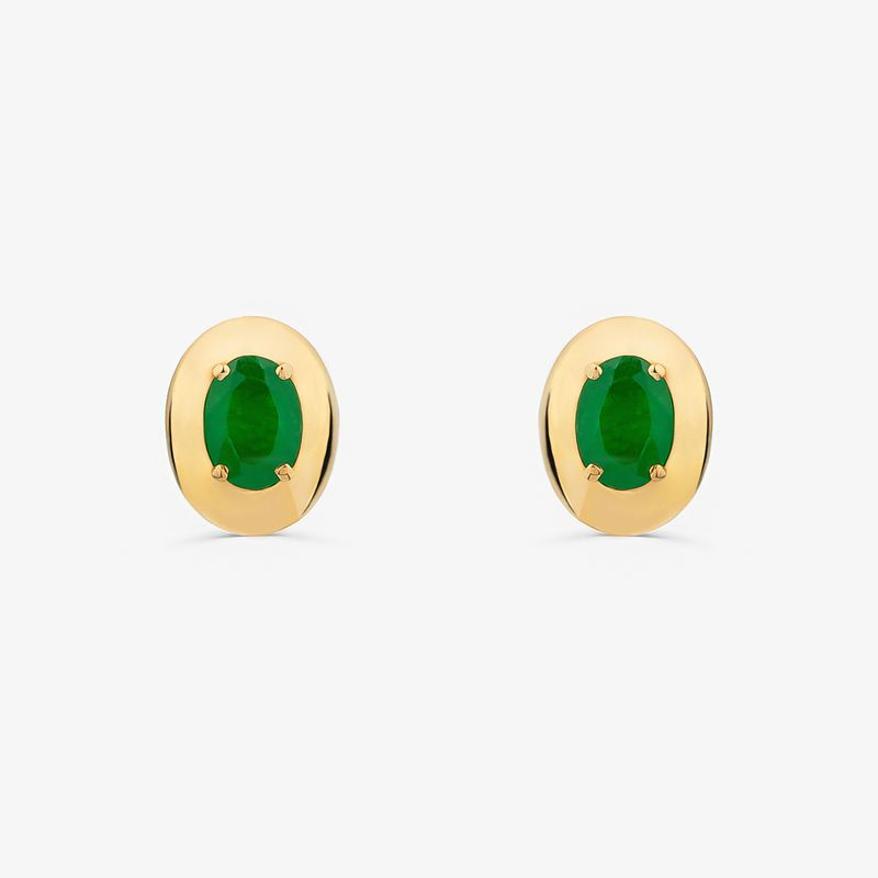 Brinco Stud com Quartzo Verde em Prata com Banho de Ouro Amarelo 18K Brinco Stud com Quartzo Verde em Prata com Banho de Ouro Amarelo 18K