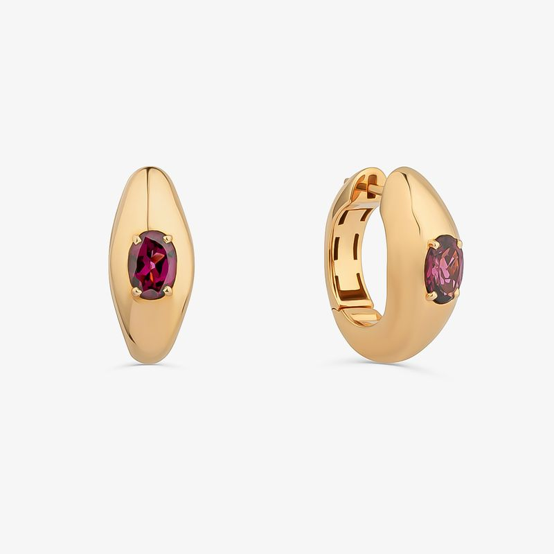 Brinco Argola com Rodolita em Prata com Banho de Ouro Amarelo 18K Brinco Argola com Rodolita em Prata com Banho de Ouro Amarelo 18K