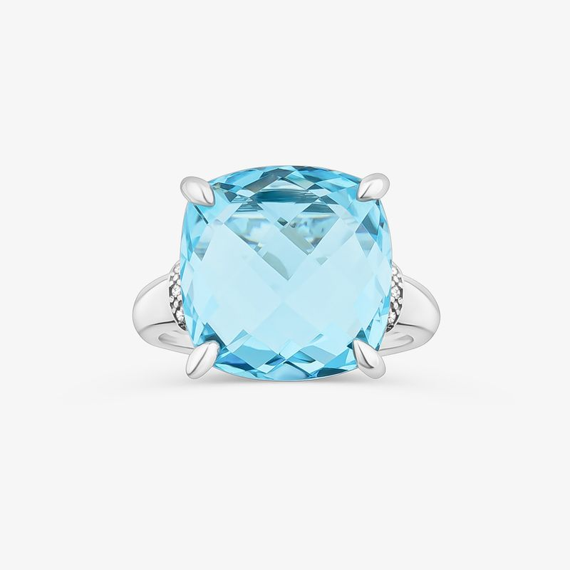 Anel com Topázio Azul e Diamantes em Ouro Branco 18k Anel com Topázio Azul e Diamantes em Ouro Branco 18k