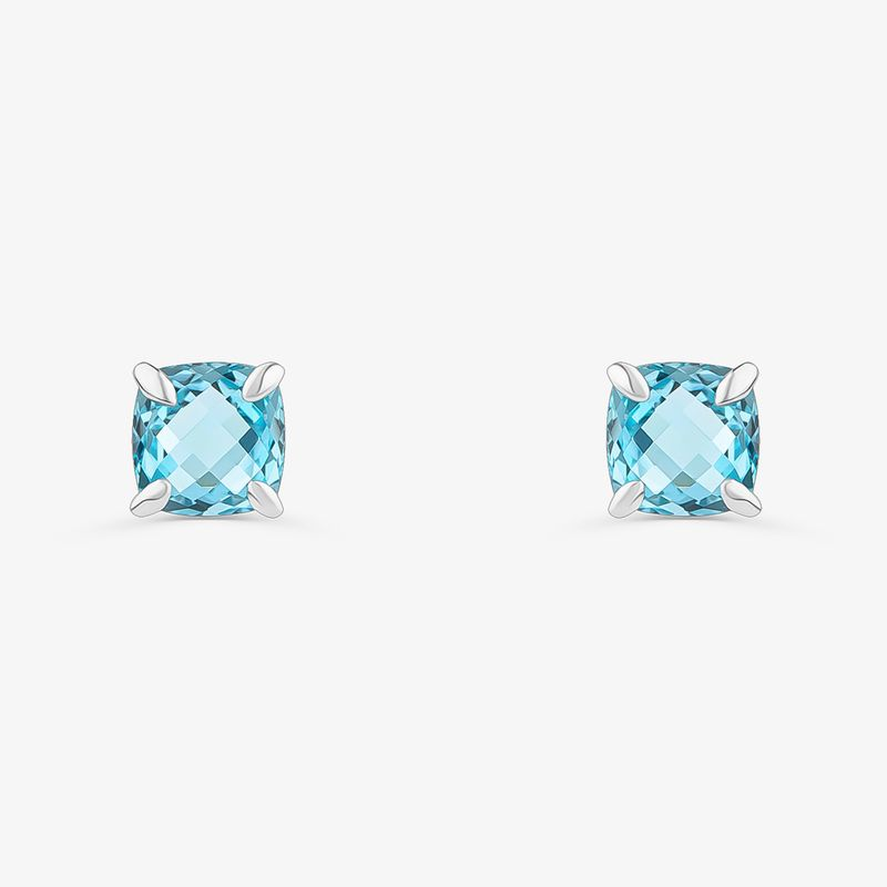 Brinco Stud com Topázio Azul em Ouro Branco 18k Brinco Stud com Topázio Azul em Ouro Branco 18k
