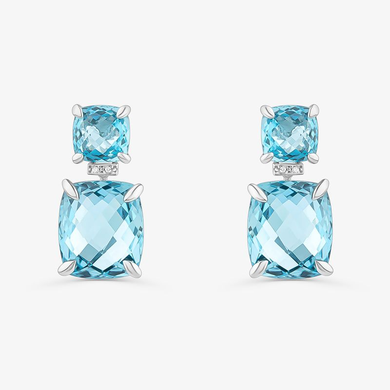 Brinco Maxi com Topázio Azul e Diamantes em Ouro Branco 18k Brinco Maxi com Topázio Azul e Diamantes em Ouro Branco 18k