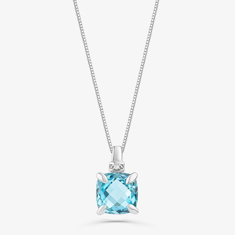Pingente com Topázio Azul e Diamante em Ouro Branco 18k Pingente com Topázio Azul e Diamante em Ouro Branco 18k