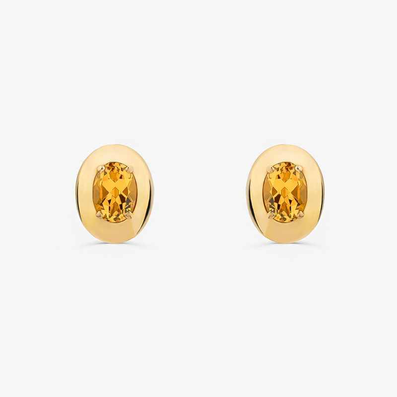 Brinco Stud com Citrino em Prata com Banho de Ouro Amarelo 18K Brinco Stud com Citrino em Prata com Banho de Ouro Amarelo 18K
