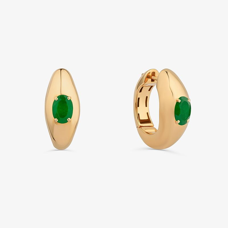 Brinco Argola com Quartzo Verde em Prata com Banho de Ouro Amarelo 18K Brinco Argola com Quartzo Verde em Prata com Banho de Ouro Amarelo 18K