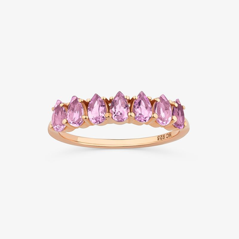 Anel Aparador Ametista com Rose de France e Iolita em Prata 925 com Banho de Ouro Rosé 18k Anel Aparador Ametista com Rose de France e Iolita em Prata 925 com Banho de Ouro Rosé 18k
