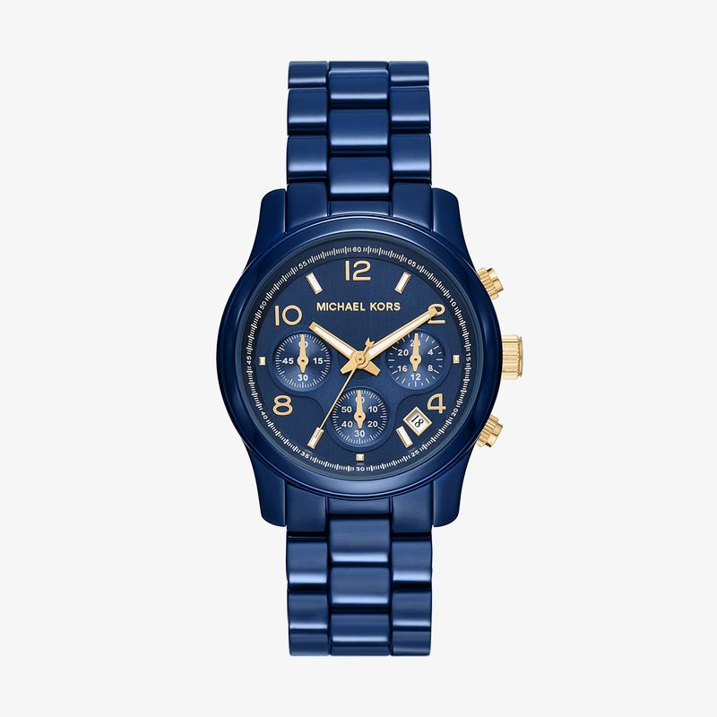 Relógio Michael Kors Runway Cronógrafo Feminino em Aço Azul MK7332 Relógio Michael Kors Runway Cronógrafo Feminino em Aço Azul MK7332