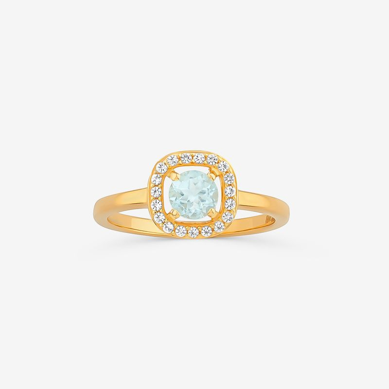 Anel com Topázio Azul e Topázio em Prata 925 com Banho de Ouro Amarelo 18k Anel com Topázio Azul e Topázio em Prata 925 com Banho de Ouro Amarelo 18k