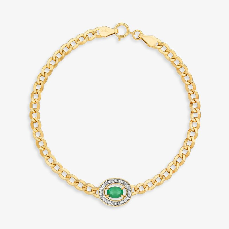 Pulseira com Esmeralda e Diamantes em Ouro Amarelo 18k Pulseira com Esmeralda e Diamantes em Ouro Amarelo 18k