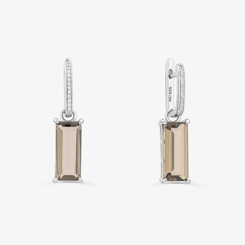 Brinco Argola com Quartzo Fumê e Safira em Prata 925 Brinco Argola com Quartzo Fumê e Safira em Prata 925