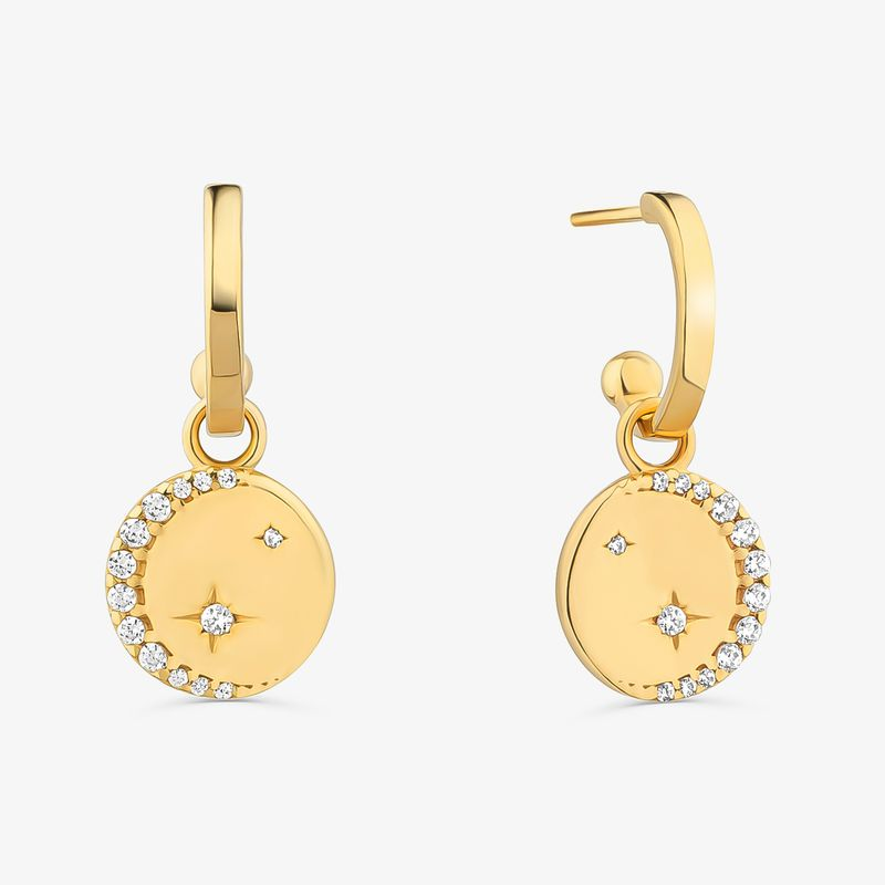 Argola Fases da Lua Cravejado em Prata 925 com Banho de Ouro Amarelo 18k Argola Fases da Lua Cravejado em Prata 925 com Banho de Ouro Amarelo 18k