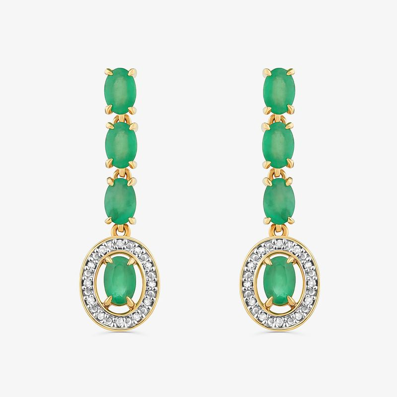 Brinco Longo com Esmeralda e Diamantes em Ouro Amarelo 18k Brinco Longo com Esmeralda e Diamantes em Ouro Amarelo 18k