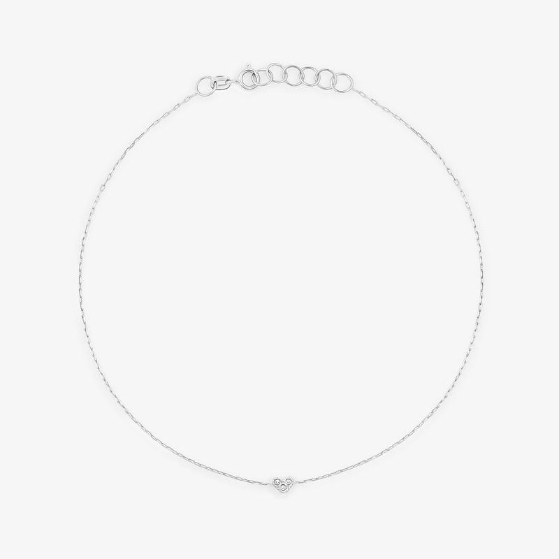 Tornozeleira Coração com Diamante em Ouro Branco 18k - 25 cm Tornozeleira Coração com Diamante em Ouro Branco 18k - 25 cm