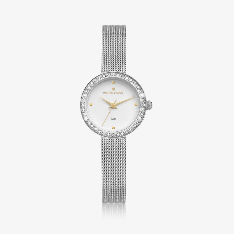 Relógio Monte Carlo Feminino em Aço Prateado e Mostrador Branco com 36 Cristais Swarovski Relógio Monte Carlo Feminino em Aço Prateado e Mostrador Branco com 36 Cristais Swarovski