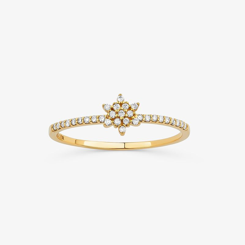 Anel Solitário com Diamantes em Ouro Amarelo 18k Anel Solitário com Diamantes em Ouro Amarelo 18k