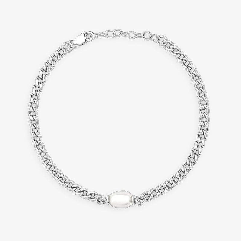 Pulseira Corrente Longo com Pérola em Prata 925 - 18 cm Pulseira Corrente Longo com Pérola em Prata 925 - 18 cm