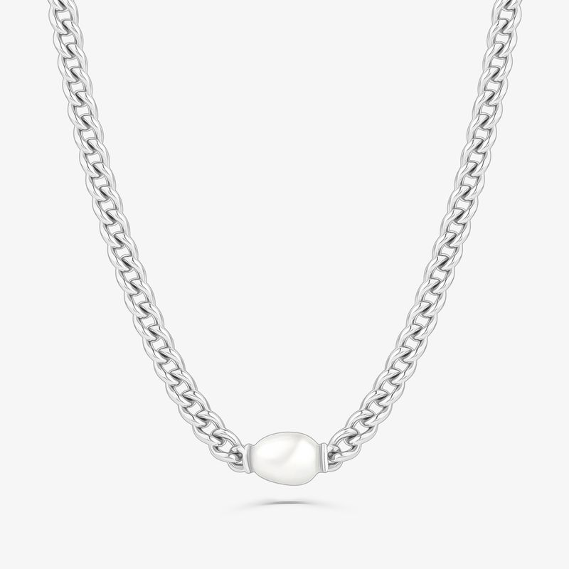 Colar Corrente Longo com Pérola em Prata 925 Colar Corrente Longo com Pérola em Prata 925