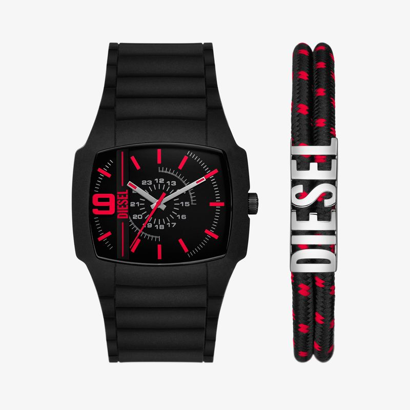 Kit Pulseira e Relógio Diesel Masculino Cliffhanger em Silicone Preto DZ2191B1 Kit Pulseira e Relógio Diesel Masculino Cliffhanger em Silicone Preto DZ2191B1