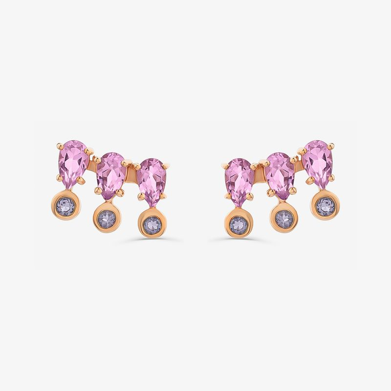 Brinco EarCuff com Ametista Rose de France e Iolita em Prata 925 com Banho de Ouro Rosé 18k Brinco EarCuff com Ametista Rose de France e Iolita em Prata 925 com Banho de Ouro Rosé 18k