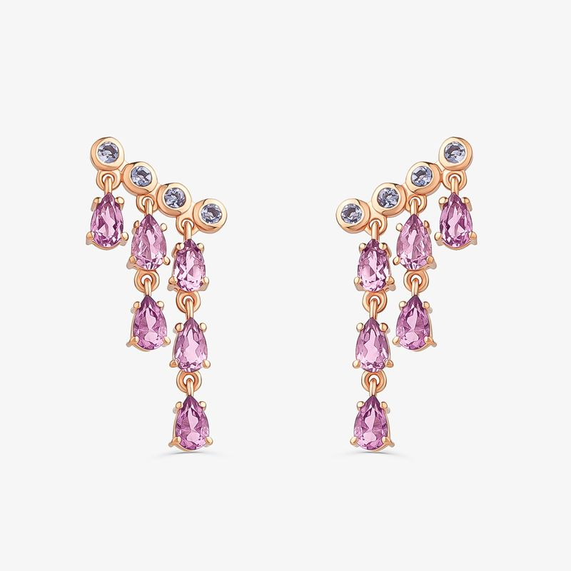 Brinco Cascata com Ametista Rose de France e Iolita em Prata 925 com Banho de Ouro Rosé 18k Brinco Cascata com Ametista Rose de France e Iolita em Prata 925 com Banho de Ouro Rosé 18k