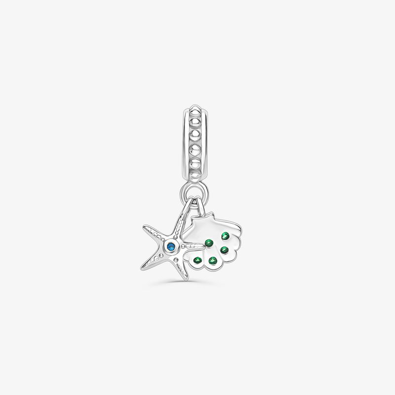 Charm Concha e Estrela do Mar Cravejado em Prata 925