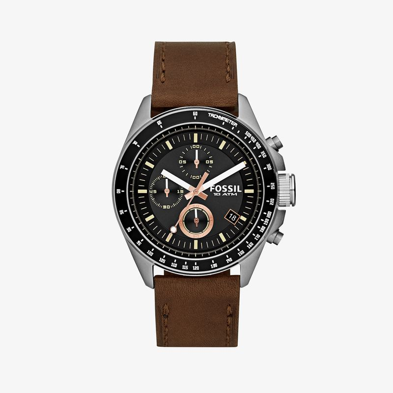 Relógio Fossil Decker Masculino em Aço Prateado e Couro CH2885/2PN Relógio Fossil Decker Masculino em Aço Prateado e Couro CH2885/2PN