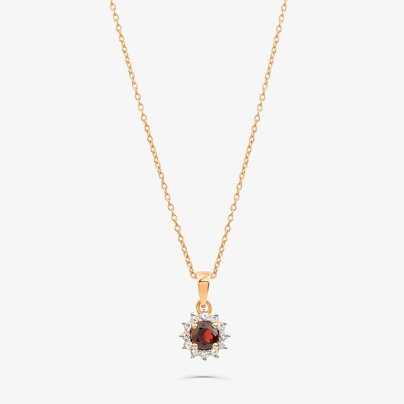 Colar Floral com Topázio e Granada em Prata 925 com Banho de Ouro Rose 18k Colar Floral com Topázio e Granada em Prata 925 com Banho de Ouro Rose 18k