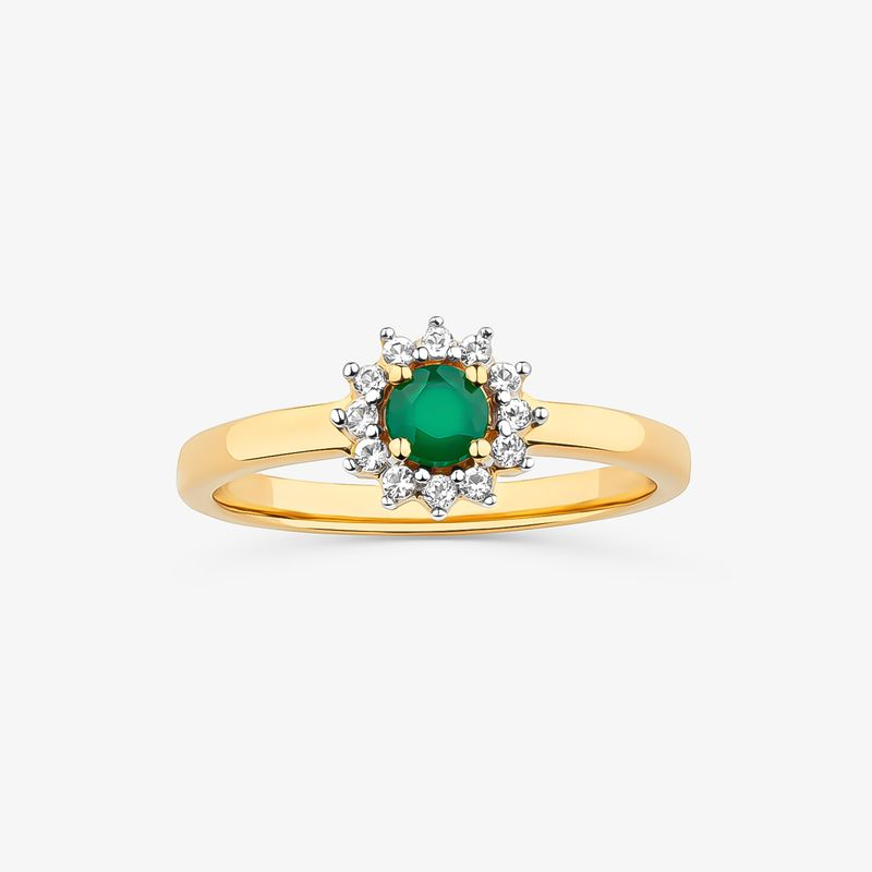 Anel Floral com Topázio e Ágata Verde em Prata 925 com Banho de Ouro Amarelo 18k Anel Floral com Topázio e Ágata Verde em Prata 925 com Banho de Ouro Amarelo 18k