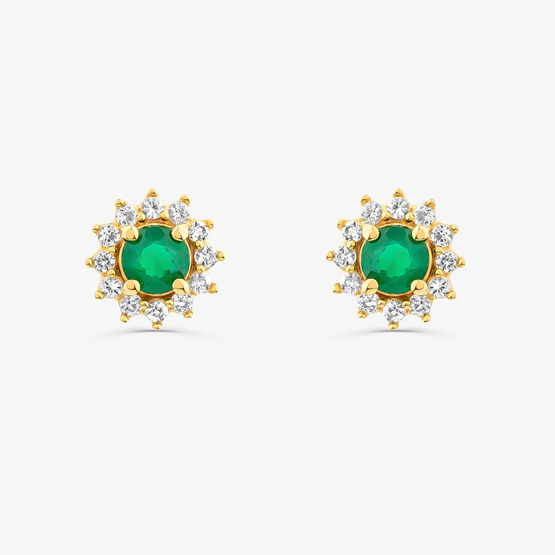 Brinco Floral com Topázio e Ágata Verde em Prata 925 com Banho de Ouro Amarelo 18k Brinco Floral com Topázio e Ágata Verde em Prata 925 com Banho de Ouro Amarelo 18k