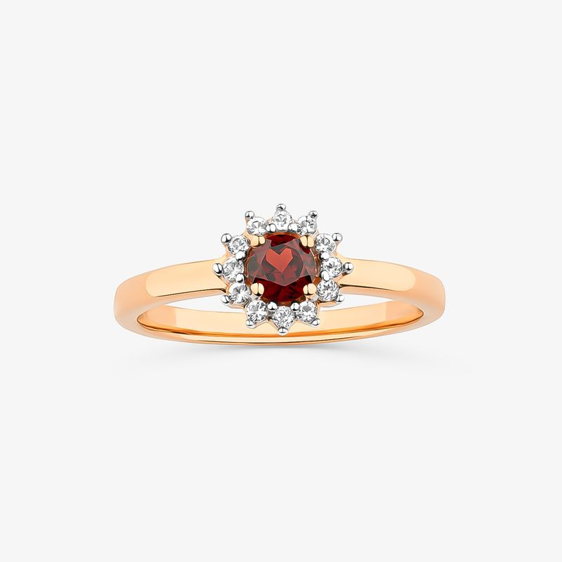 Anel Floral com Topázio e Granada em Prata 925 com Banho de Ouro Rose 18k Anel Floral com Topázio e Granada em Prata 925 com Banho de Ouro Rose 18k