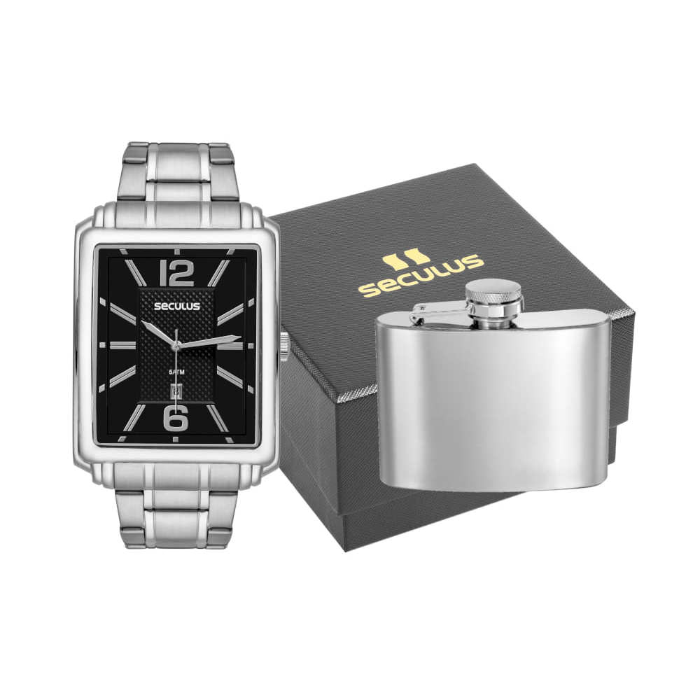 Kit relógio masculino seculus 23706g0svna3k analógico calendário prateado Kit relógio masculino seculus 23706g0svna3k analógico calendário prateado