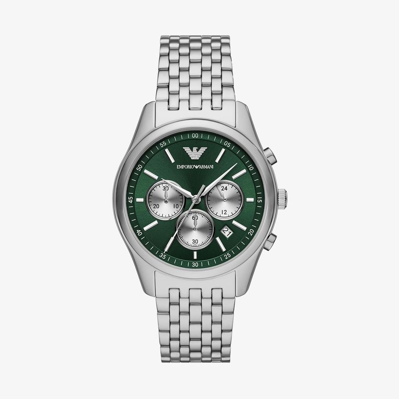 Relógio Emporio Armani Cronógrafo Masculino em Aço Prateado e Mostrador Verde AR11581B1 Relógio Emporio Armani Cronógrafo Masculino em Aço Prateado e Mostrador Verde AR11581B1