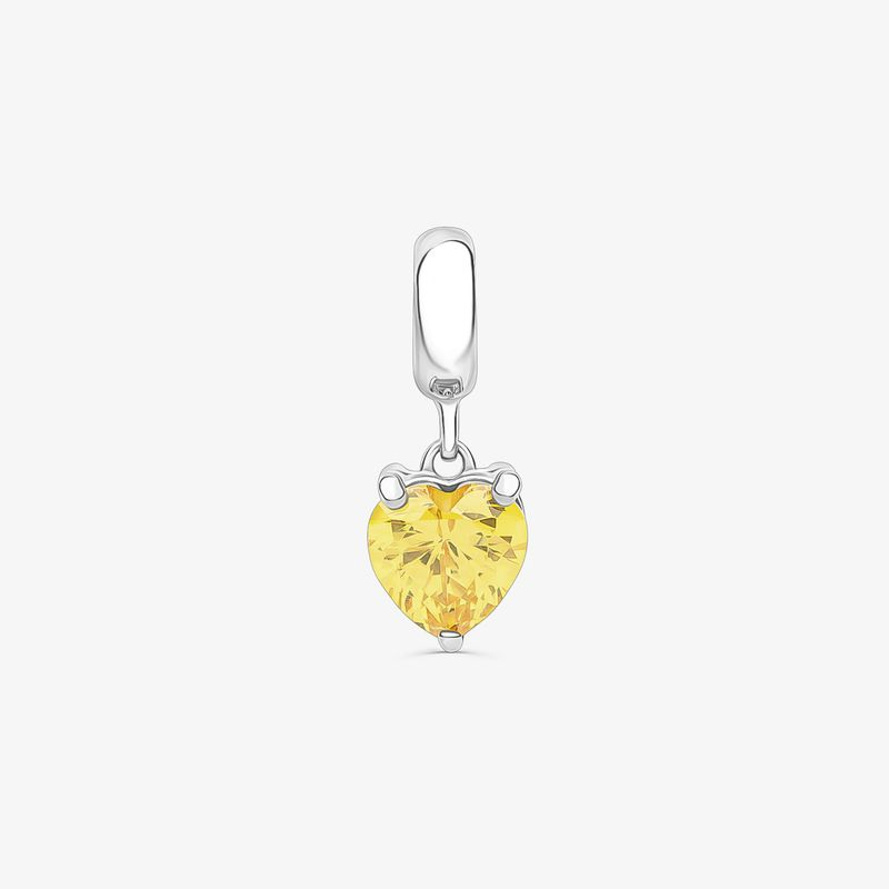 Charm Coração Amarelo Cravejado em Prata 925 Charm Coração Amarelo Cravejado em Prata 925