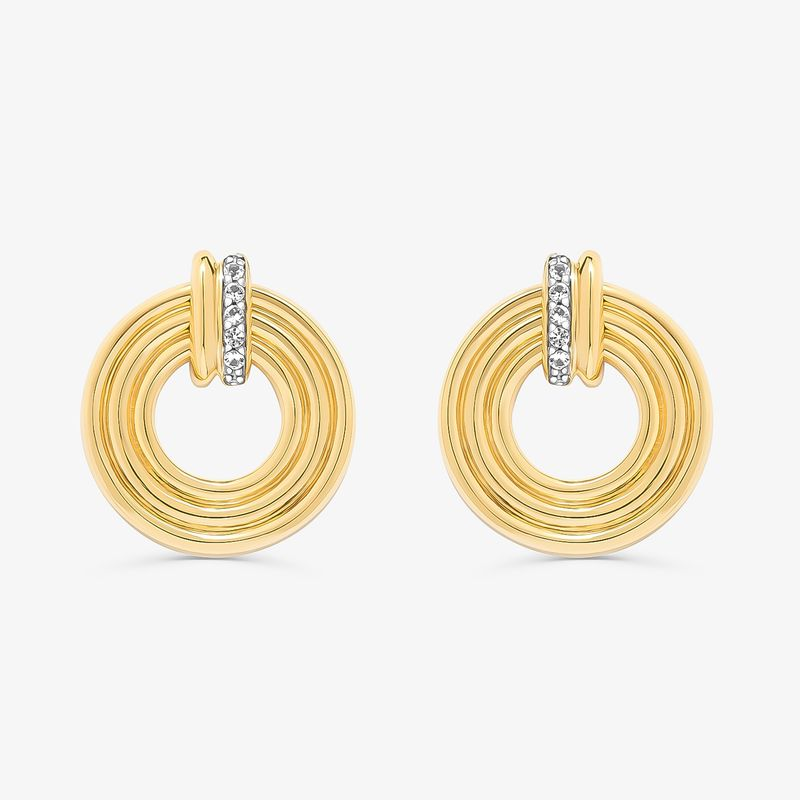 Brinco Circular Linhas com Topázio em Prata 925 com Banho de Ouro Amarelo 18k Brinco Circular Linhas com Topázio em Prata 925 com Banho de Ouro Amarelo 18k