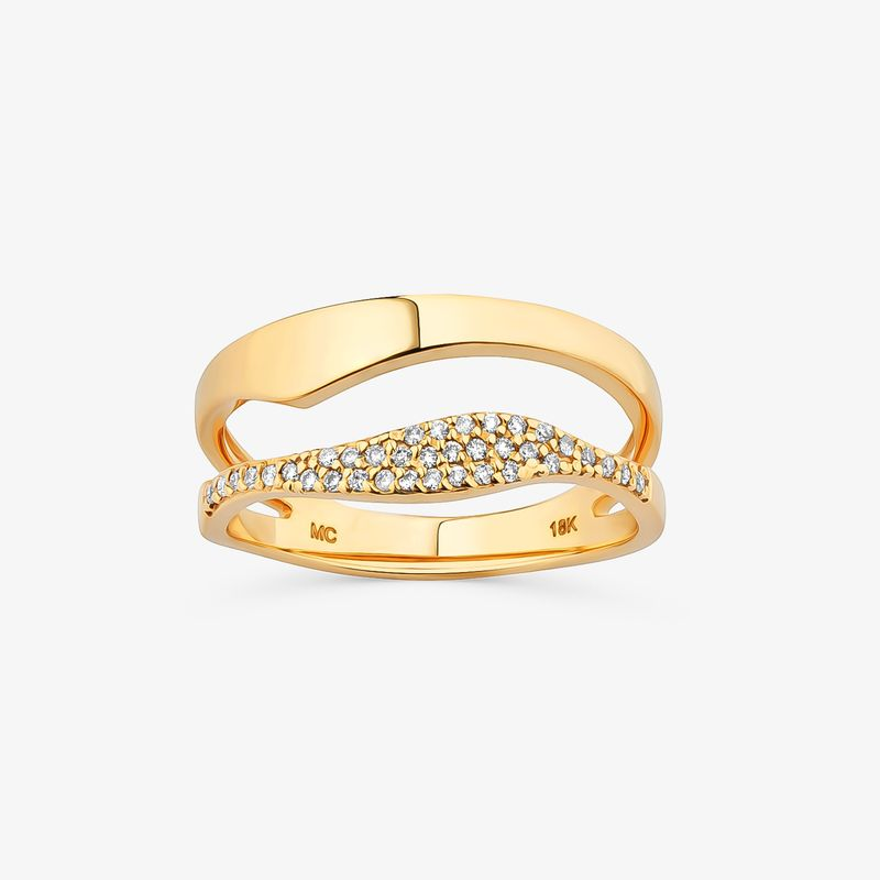 Anel Curvas Duplo com Diamante em Ouro Amarelo 18k Anel Curvas Duplo com Diamante em Ouro Amarelo 18k
